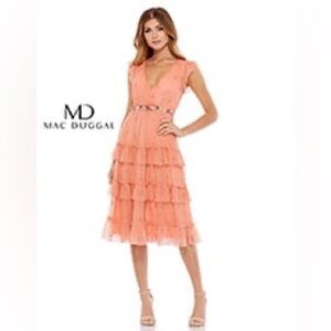 14Mac Duggal Women's Orange Sleeveless Floral A-Line Chiffon Dress Size